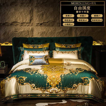 Luxury European-Style Embroidered Bedding Set - 10-Piece Long-Staple Cotton Collection