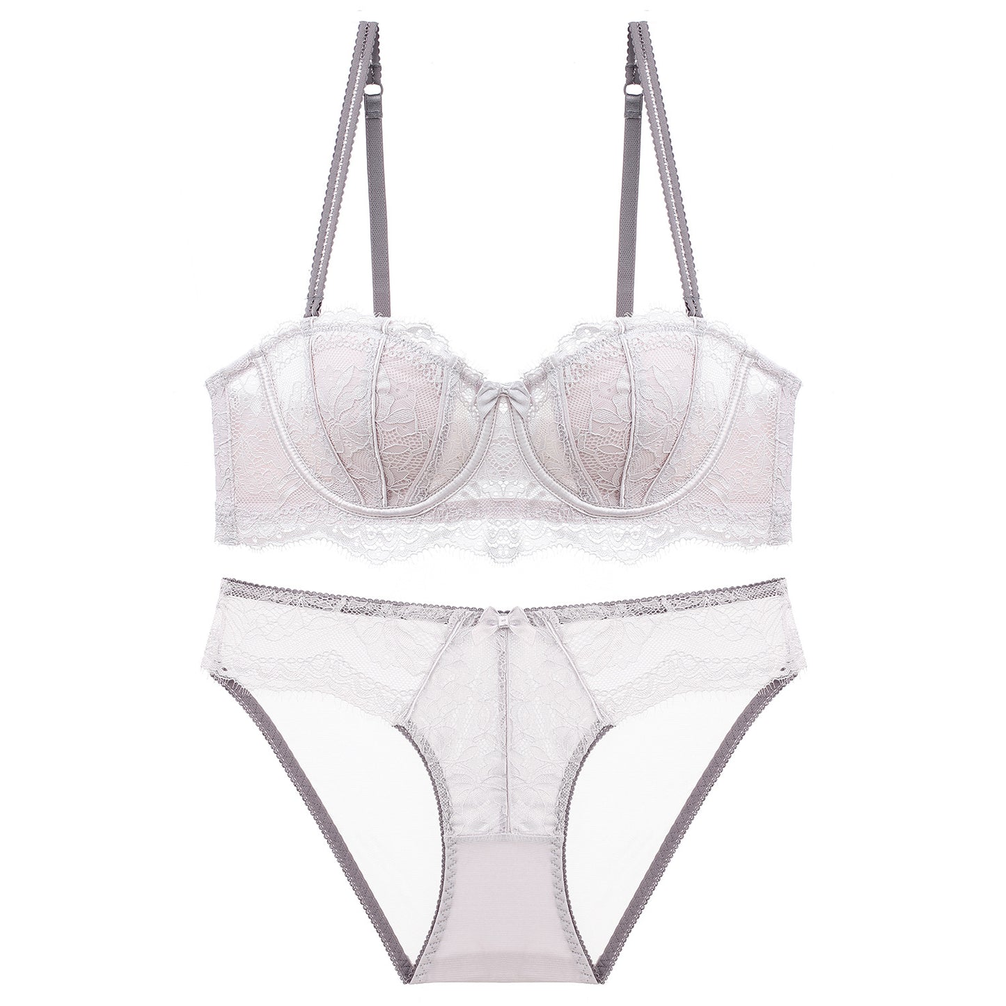 Women's Lace Strapless Bra and Shorts Set - Half Cup Convertible Design