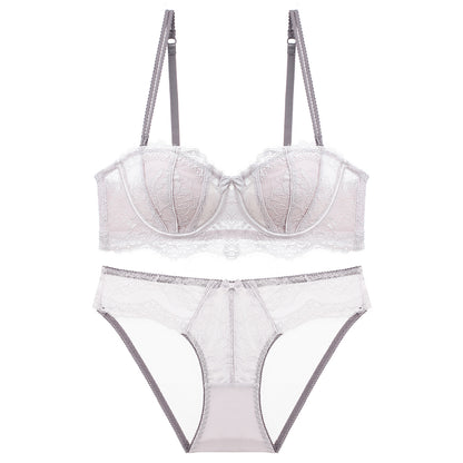 Women's Lace Strapless Bra and Shorts Set - Half Cup Convertible Design