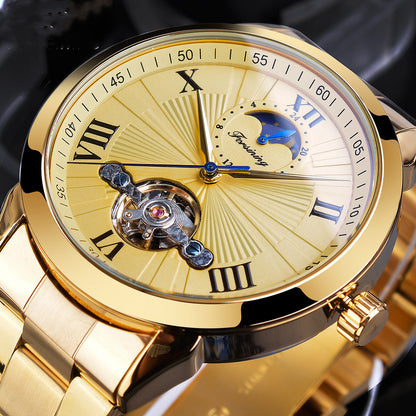 Men's Automatic Mechanical Watch - Moon Phase, 30M Water Resistant, 43mm Stainless Steel