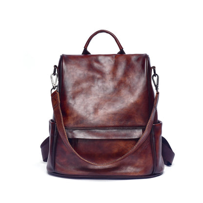 Women's Genuine Leather Anti-Theft Backpack - Luxury Travel Bag with Laptop Compartment
