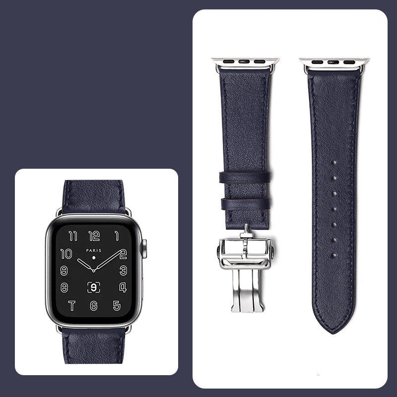 Premium Leather Smartwatch Strap with Butterfly Clasp - Hand-Stitched Band