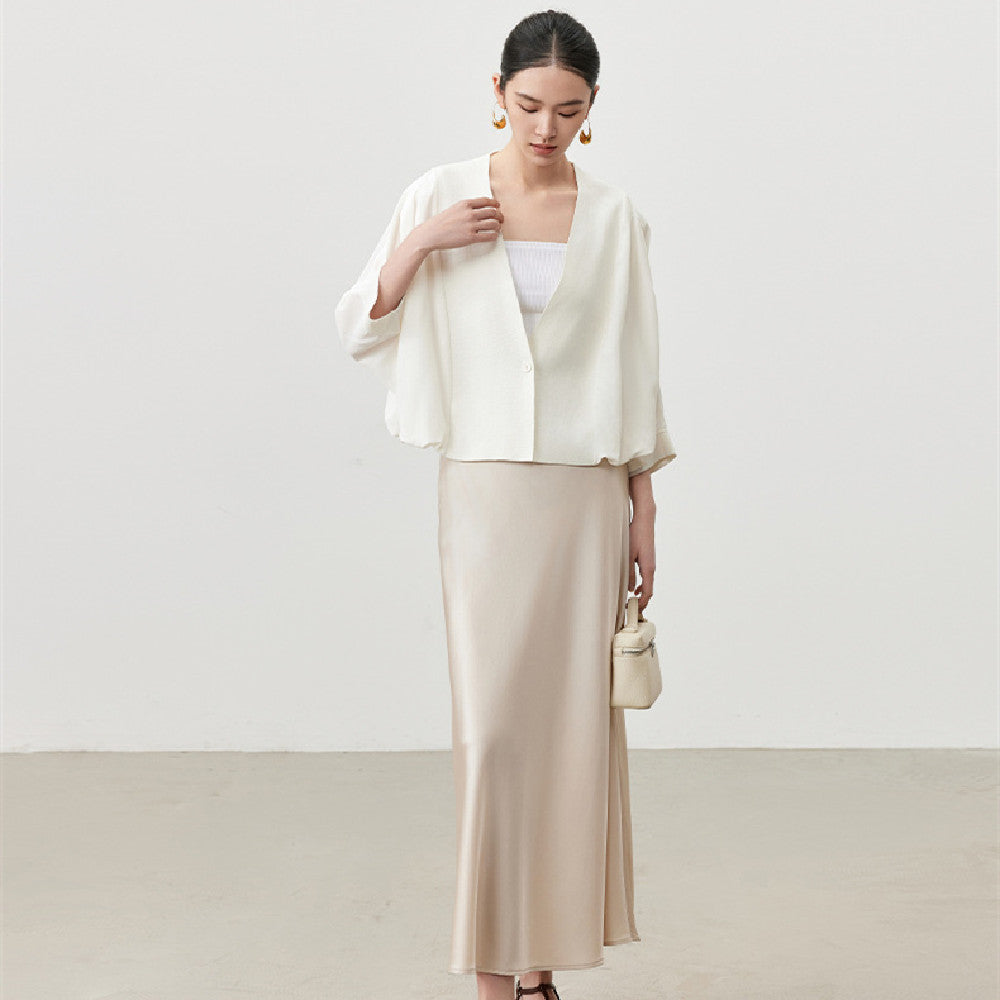 Women's Luxe Silk High-Waist Pencil Skirt - Premium Lined Skirt with Concealed Zipper