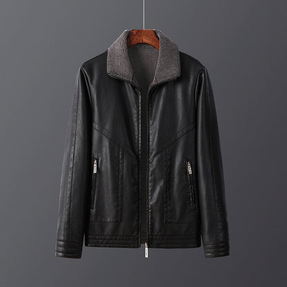Men's Fleece-Lined PU Leather Jacket - Winter Outerwear