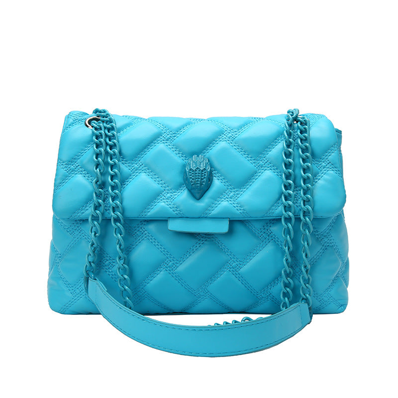Women's Quilted Chain Shoulder Bag - Embossed Plaid Crossbody Purse