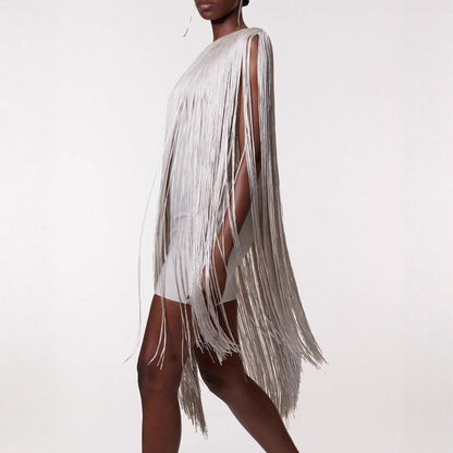 Sleeveless Asymmetric Tassel Midi Dress | Mid-Rise Party Dress