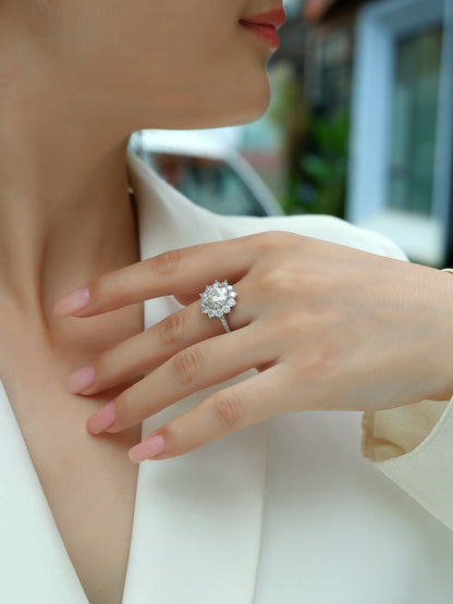 3 Carat Moissanite Sterling Silver Ring - Platinum Plated Wedding Band