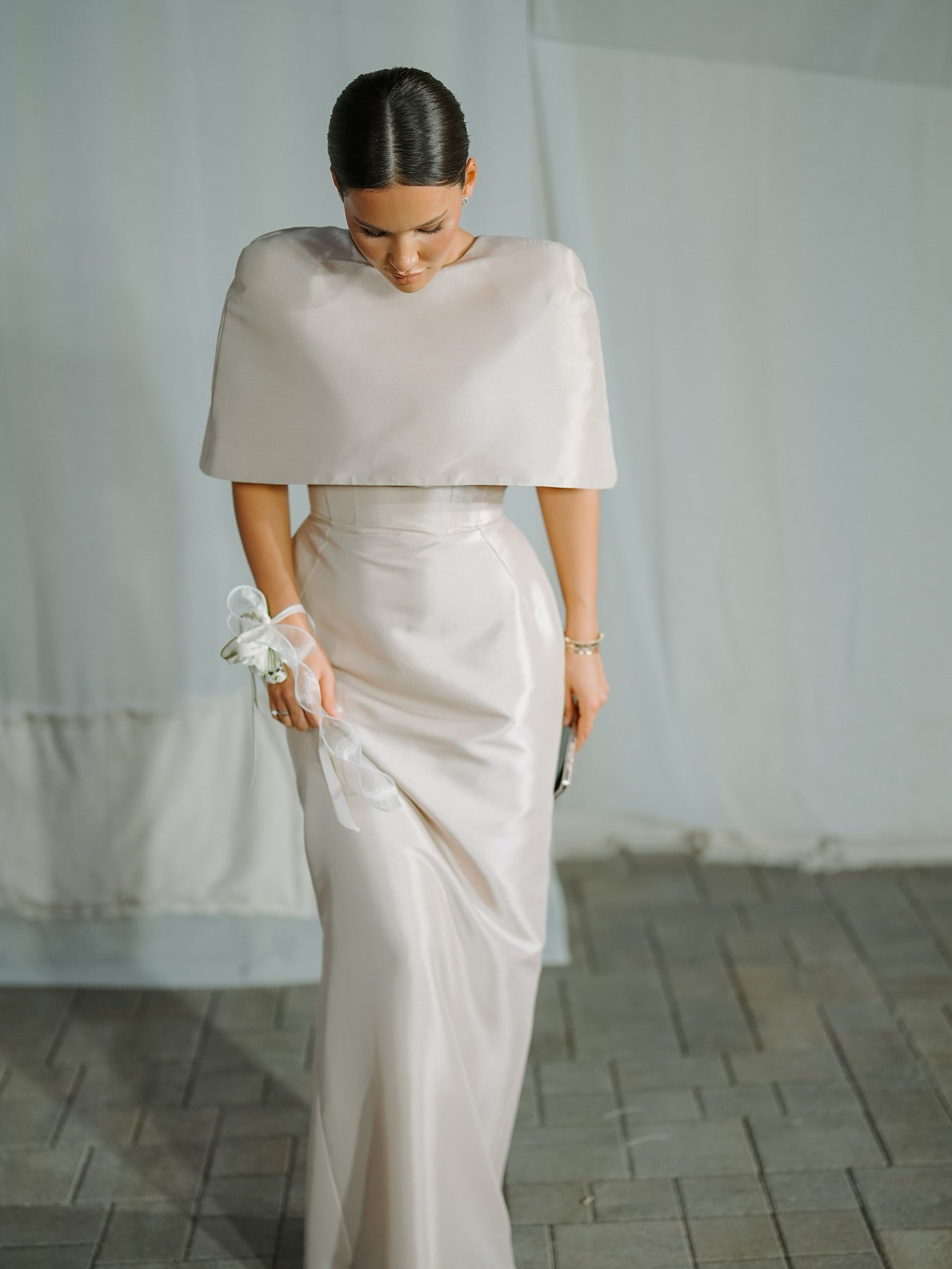 Satin Cape-Style Top & Fitted Maxi Dress Set