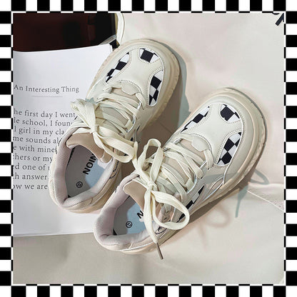 Women's Checkerboard Large Toe Retro Casual Sports Shoes - Comfortable Sneakers