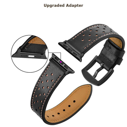 Genuine Leather Apple Watch Band - Breathable Perforated Design