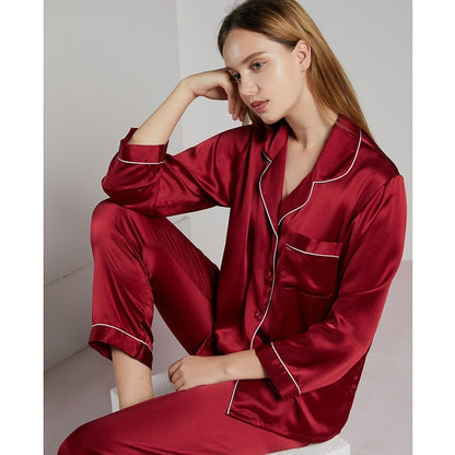 Silk Pajama Set - Long Sleeve Top and Pants Two-Piece