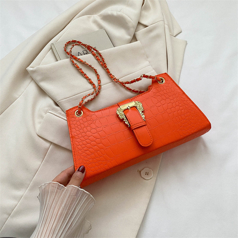 PU Leather Chain Crossbody Bag - Small Square Shoulder Bag with Phone Pocket