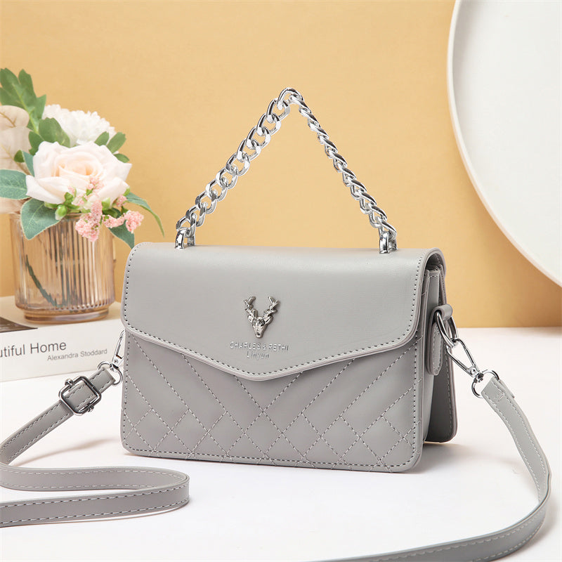Quilted Mini Shoulder Bag with Chain Strap - Retro Style Waterproof Handbag