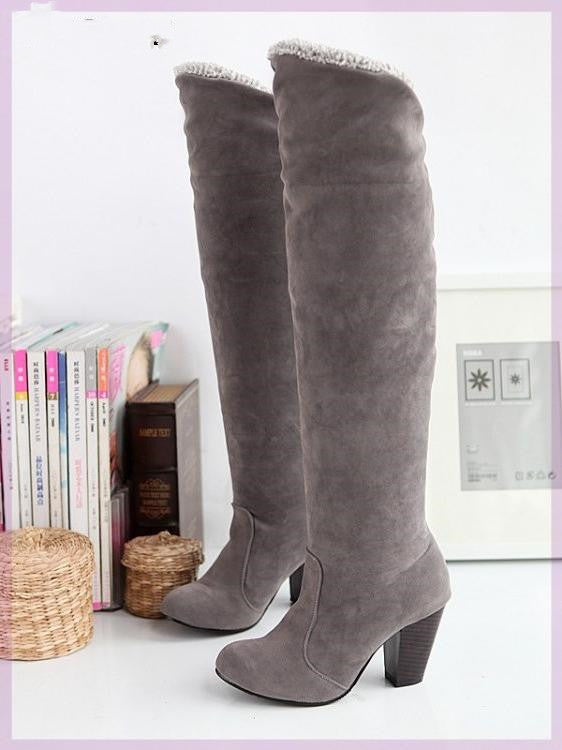 High Heel Knee-High Motorcycle Boots - Buckle Detail Fashion Boots