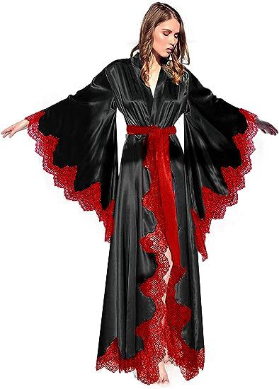 Women's Long Satin Bridal Robe with Lace Trim - V-Neck Wrap Sleepwear
