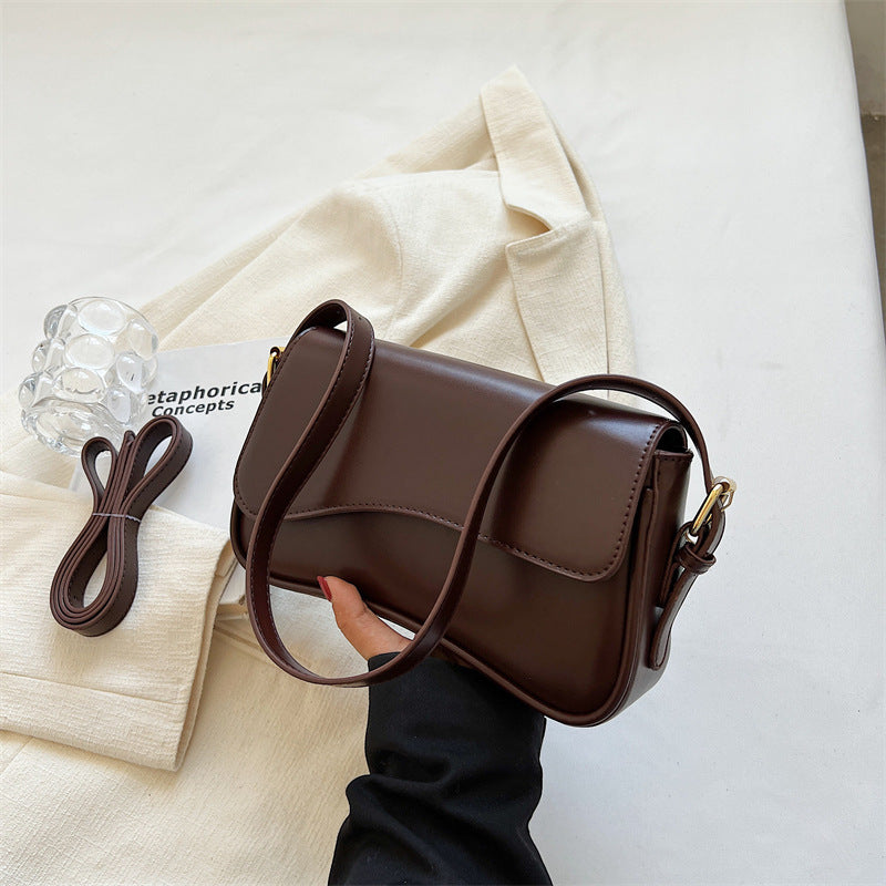 Women's Minimalist Crossbody Bag - Vegan Leather Magnetic Flap Shoulder Purse