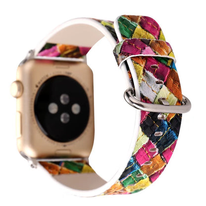 Premium Leather Watch Strap with Diamond Check Pattern