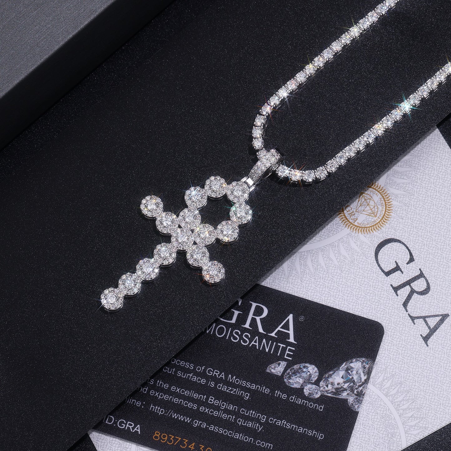 Moissanite Key Pendant Necklace Set - S925 Sterling Silver Platinum Plated