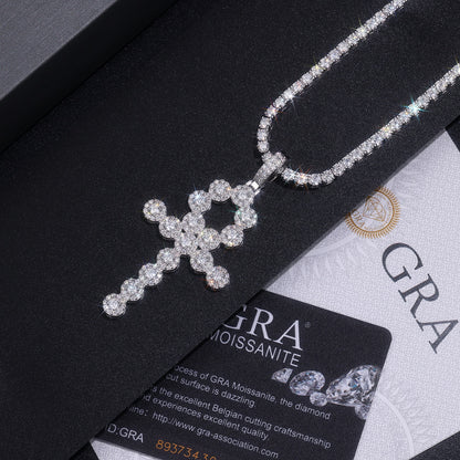 Moissanite Key Pendant Necklace Set - S925 Sterling Silver Platinum Plated