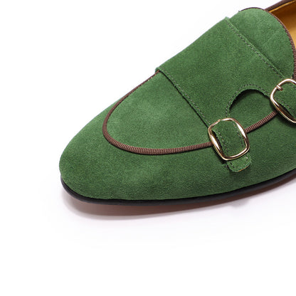 Women's Frosted Cowhide Suede High-End Dress Shoes - Double Monk Strap for Weddings & Formal Events