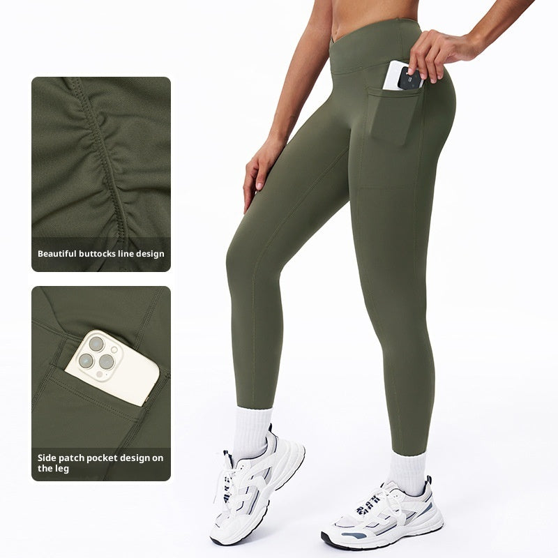 High-Waist Crossover Yoga Pants - Women's Nylon-Spandex Athletic Leggings