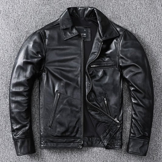 Top Layer Sheepskin Genuine Leather Men's Jacket - Fitted Casual Style