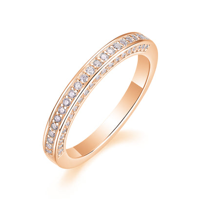 Delicate Moissanite Sterling Silver Ring - Platinum Plated Wedding Band