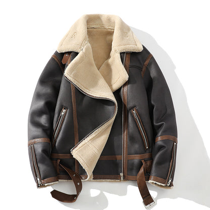 Plus Size Polo Collar Fleece-Lined Jacket - Thickened Fur Winter Coat