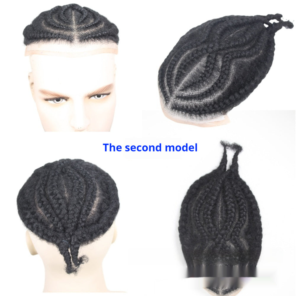 Men's Hand-Woven African Braid Wig - Real Human Hair Hairpiece
