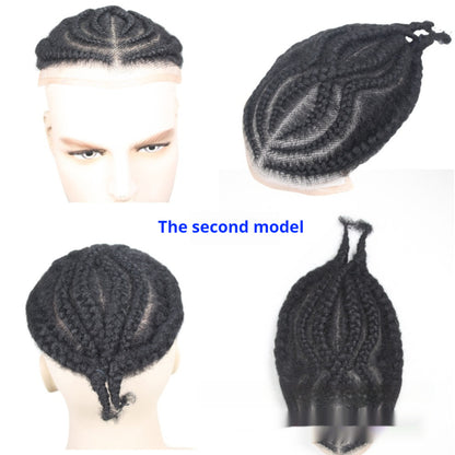 Men's Hand-Woven African Braid Wig - Real Human Hair Hairpiece