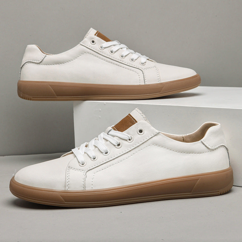 Premium Leather Lace-Up Casual Shoes - Men's Round Toe Low-Top Sneakers