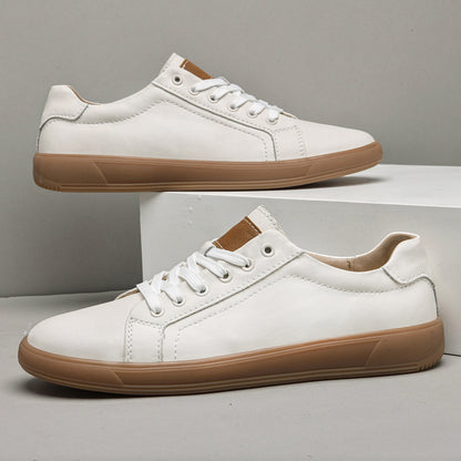 Premium Leather Lace-Up Casual Shoes - Men's Round Toe Low-Top Sneakers