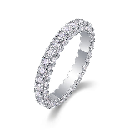 Moissanite Sterling Silver Wedding Ring Set - Platinum Plated Band