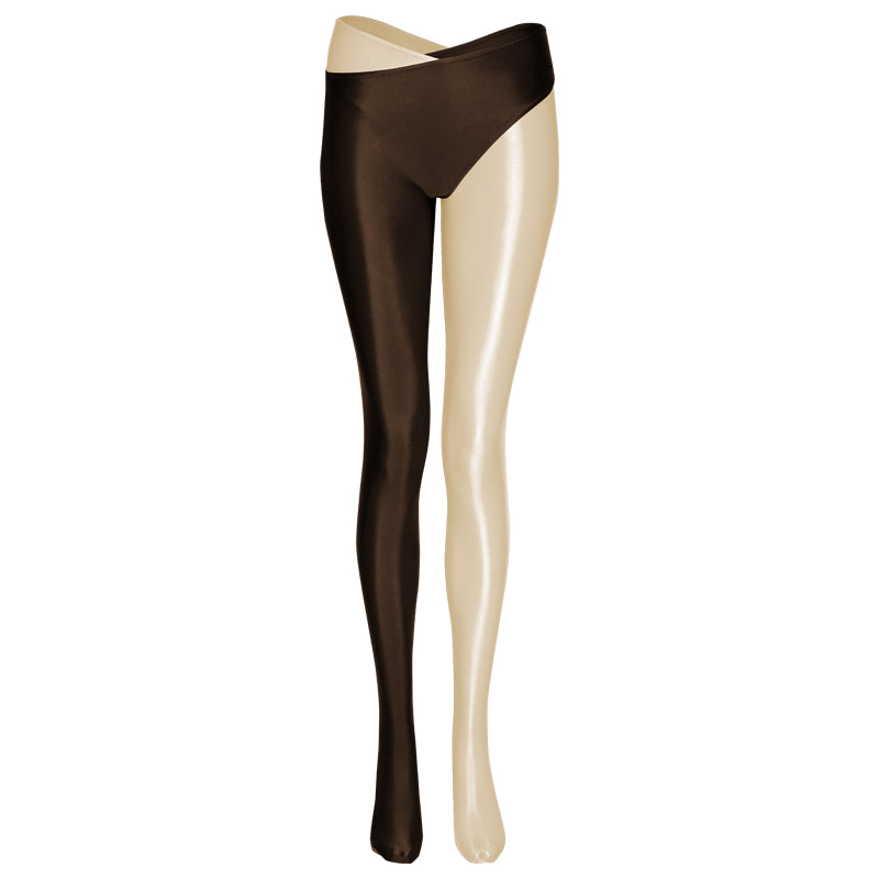Crossed Two-Color Split-Leg Glossy Pants - Women's High Waist Nylon Leggings