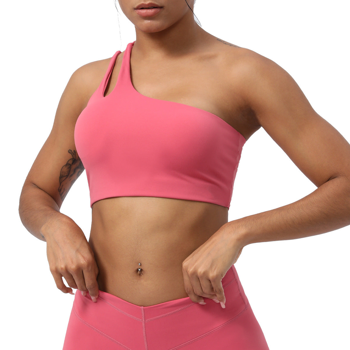 Women's Sports Bra - Slant Shoulder Strap Workout Top with Hollow-Out Design