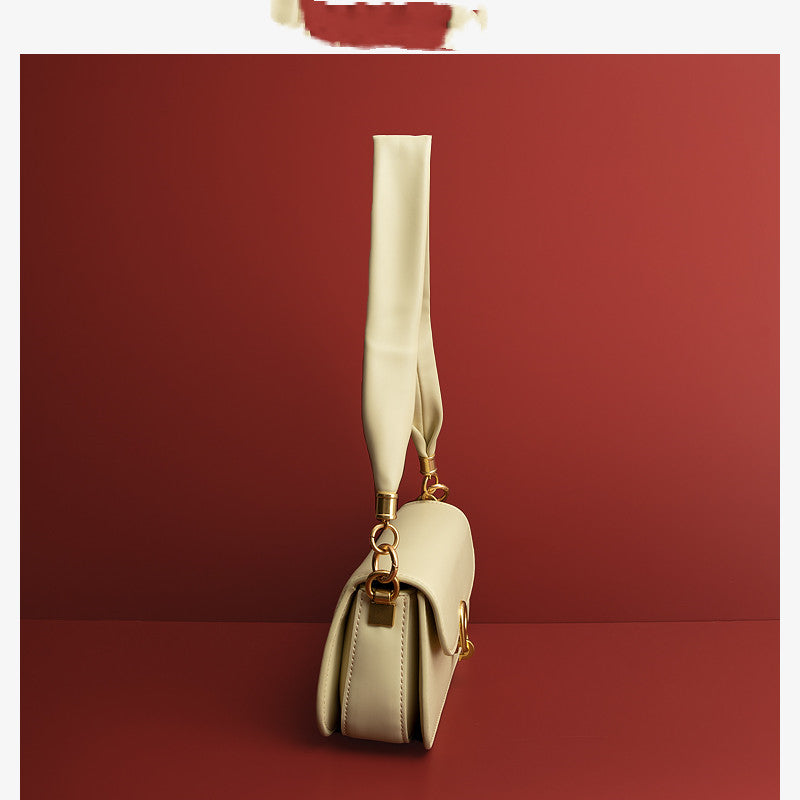 Cowhide Leather Baguette Underarm Bag - Women's Square Box Crossbody with Contrasting Colors