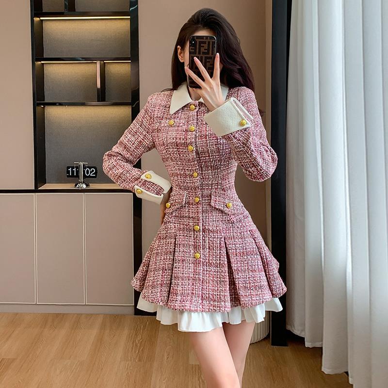 French Plaid Flounced Dress - High Waist Short Dress
