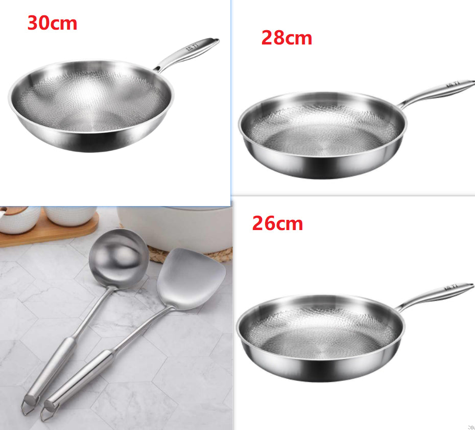 Pure Titanium Frying Pan - Uncoated Non-Stick Cookware with Glass Lid