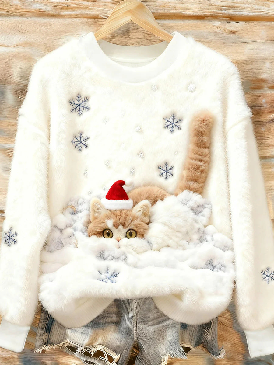 3D Digital Printed Christmas Sweater - Women's Crew Neck Long Sleeve