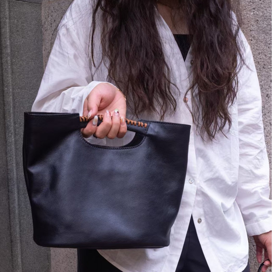 Top Grain Leather Handbag - Women's Crossbody Bag with Artistic Chinese Patchwork