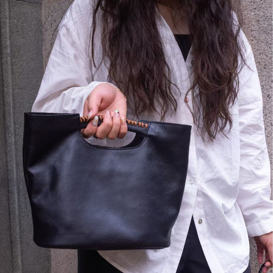 Top Grain Leather Handbag - Women's Crossbody Bag with Artistic Chinese Patchwork