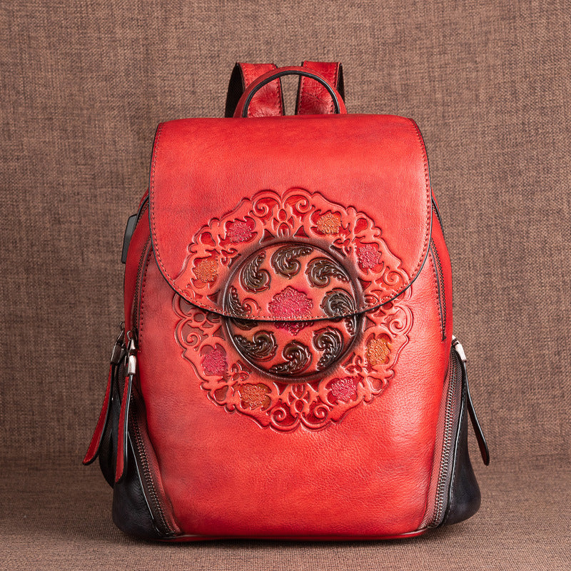 Women's Top Leather Backpack - Versatile Multi-Pocket Design with Multiple Carrying Options