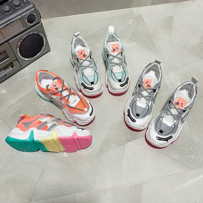 Women's Mesh Muffin Heel Sneakers | Lace-Up | Breathable | Round Toe | Sizes 35–40 | Orange, Blue, Grey