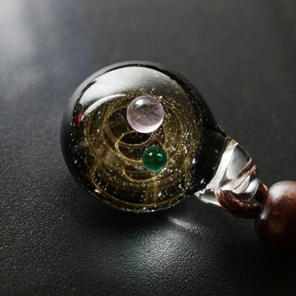 Cosmic Nebula Pendant Necklace - Blue Starry Sky Glass Sphere