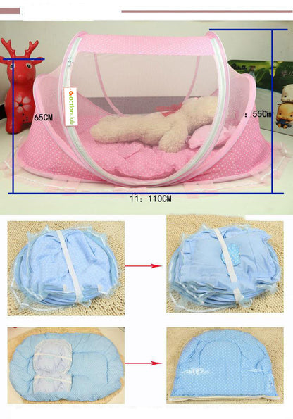 Foldable Baby Mosquito Net Bed - 3-Piece Set with Mattress & Pillow
