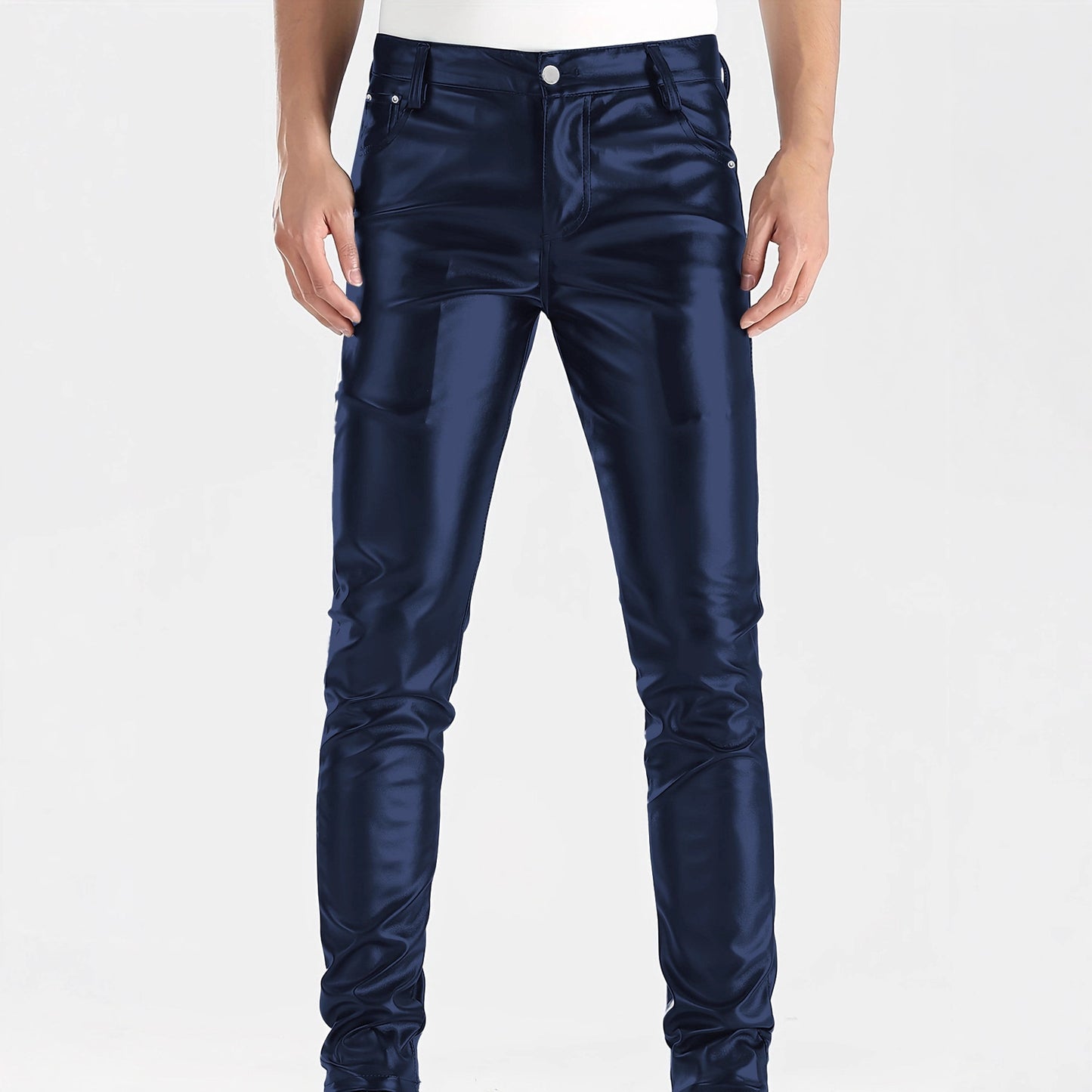 Men's Faux Leather Skinny Pants - Mid-Rise Slim Fit