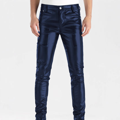 Men's Faux Leather Skinny Pants - Mid-Rise Slim Fit