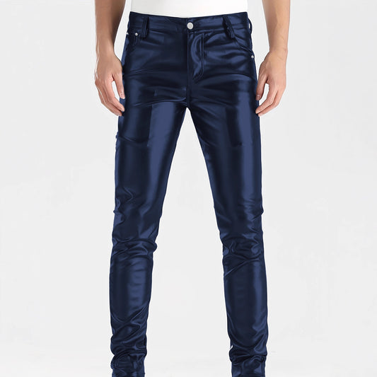 Men's Faux Leather Skinny Pants - Mid-Rise Slim Fit