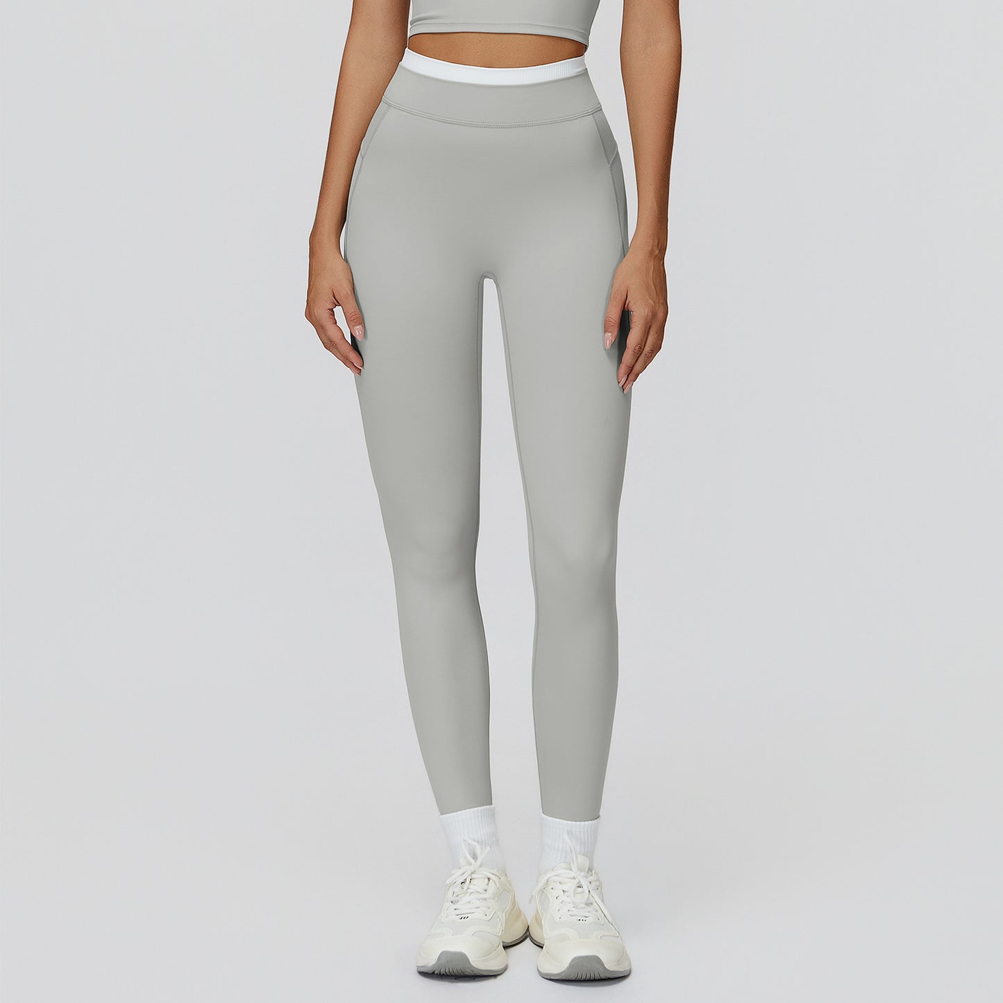 High-Waist Contrast Color Tight Pants - Running Fitness Leggings