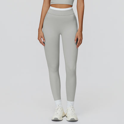 High-Waist Contrast Color Tight Pants - Running Fitness Leggings